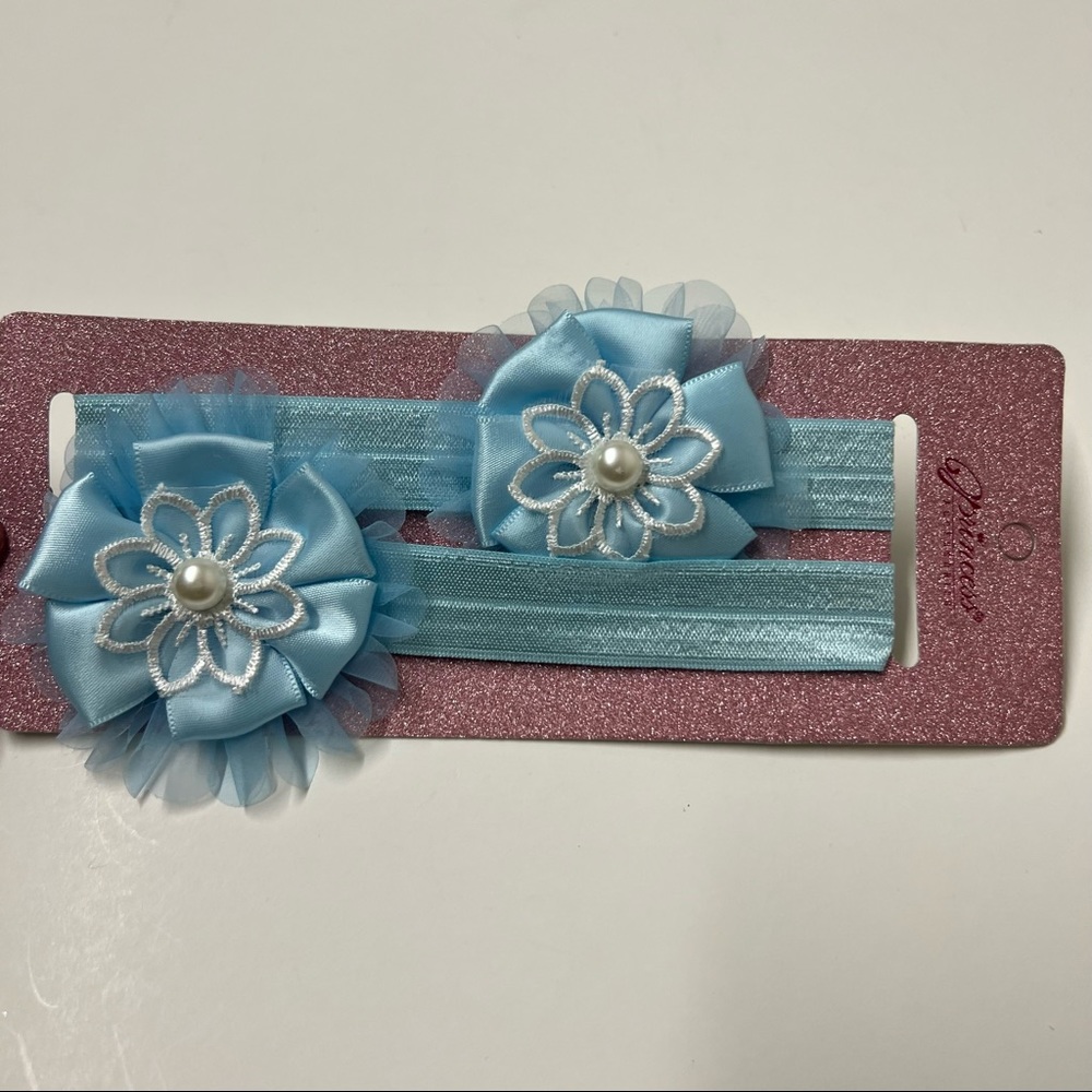 NEW Infant Baby Girl Blue Flower Bow Headbands 2ct